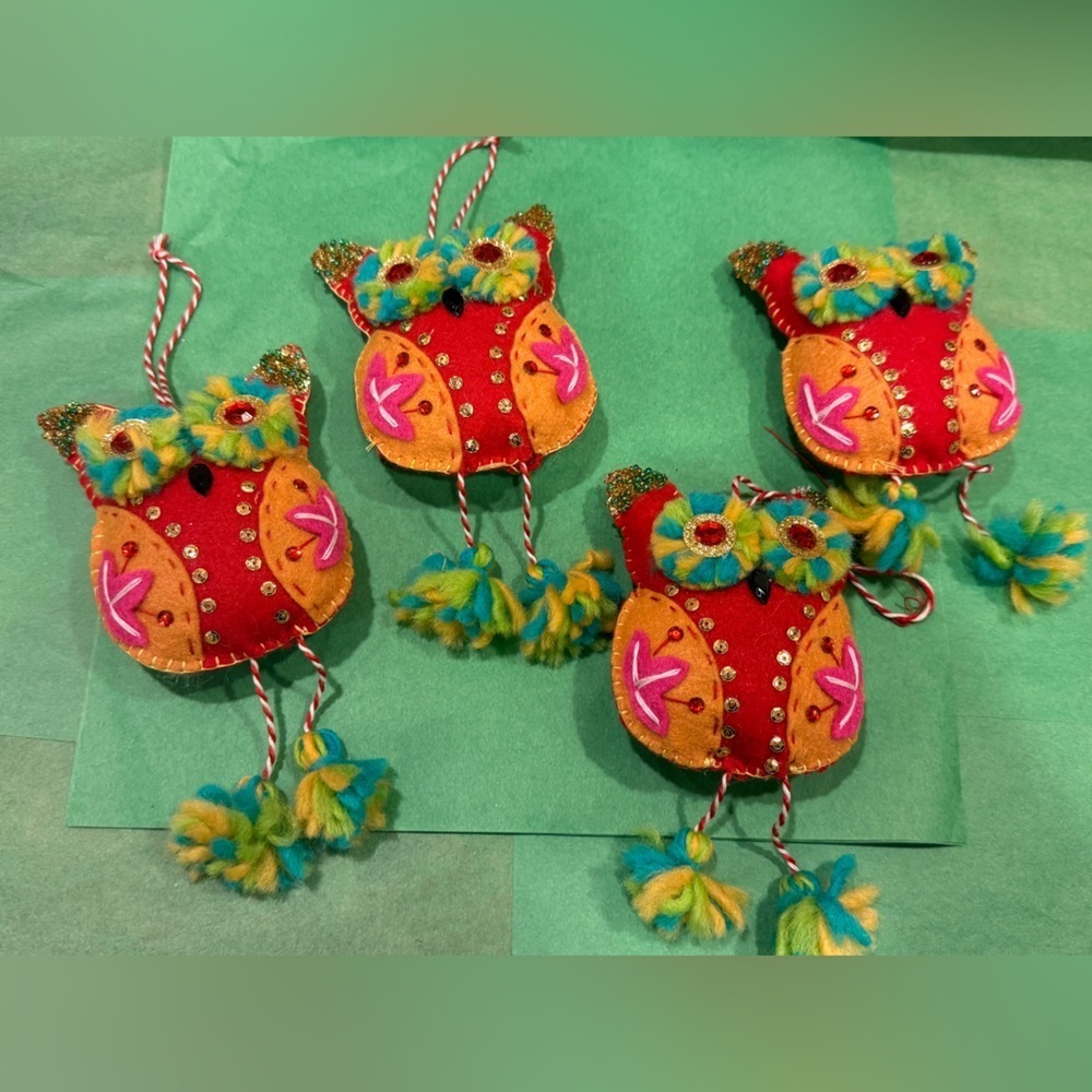 Pier 1 - Holiday Colorful Beaded 6.5 Owl Ornaments Christmas Tree Ornaments